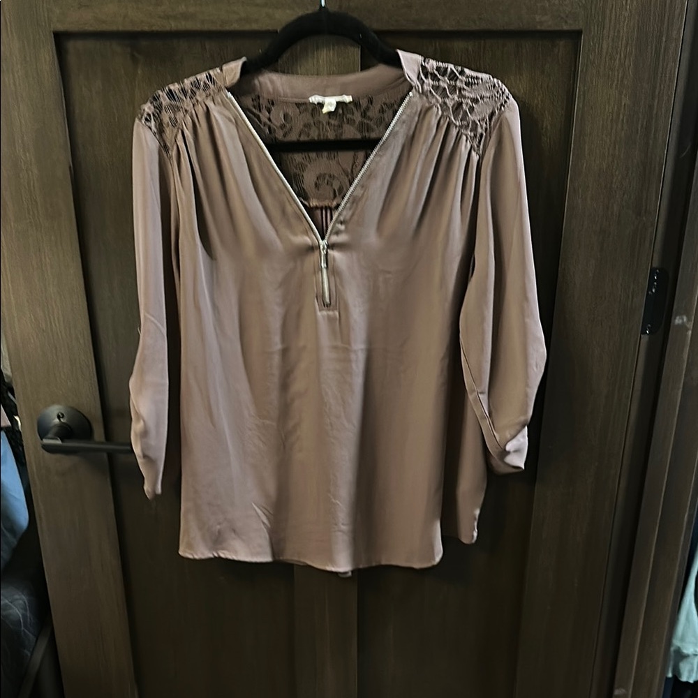 Elegant Women's Brown Top with Lace Detail